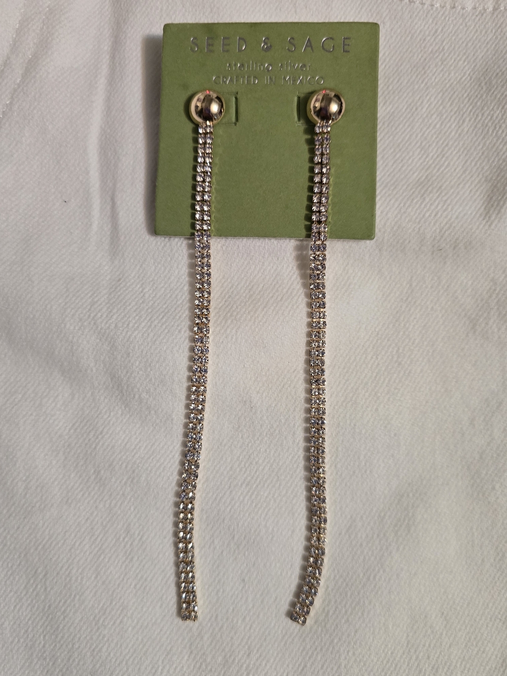 Seed & Sage Gold Linear Rhinestone Drop Earrings